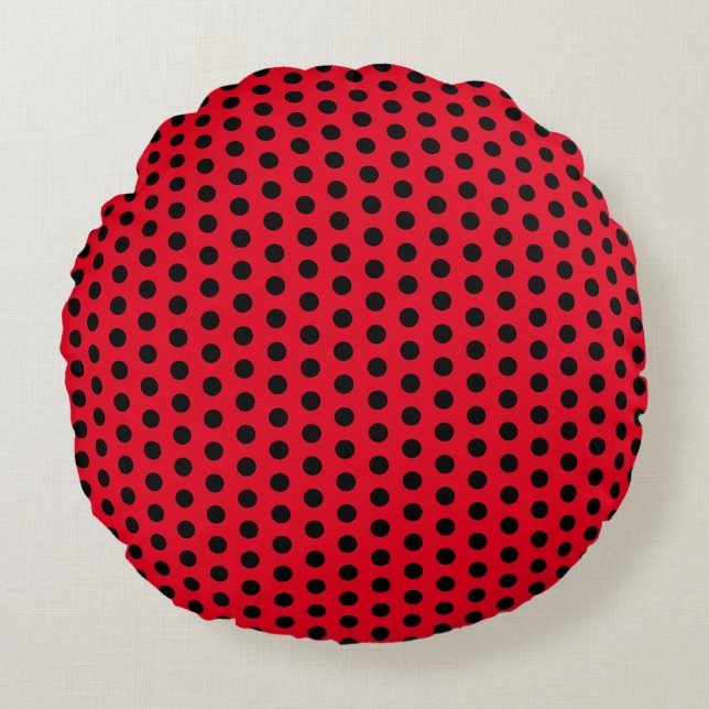 Niedliche Fun Rot und Schwarz mit Polka Dot Muster Rundes Kissen (Vorderseite)