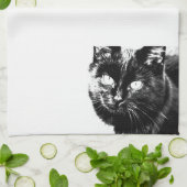 Niedliche Funky Black Cat Kitten Eyes Sketch Geschirrtuch (Gefaltet)