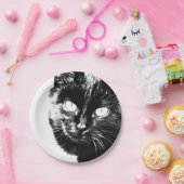 Niedliche Funky Black Cat Kitten Eyes Sketch Pappteller (Party)