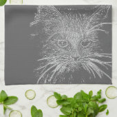 Niedliche Funky Cat Kitten Eyes Face Sketch Geschirrtuch (Gefaltet)