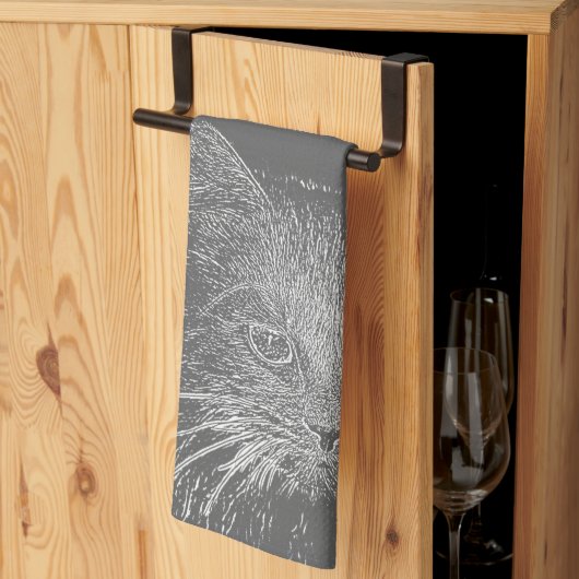 Niedliche Funky Cat Kitten Eyes Face Sketch Geschirrtuch (Drittel gefaltet)