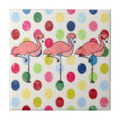 Niedliche Funky Flamingo-bunte Polka-Punkte Fliese (Vorderseite)