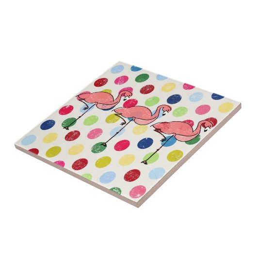 Niedliche Funky Flamingo-bunte Polka-Punkte Fliese (Seite)