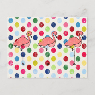 Niedliche Funky Flamingos Colorful Polka Dots Postkarte