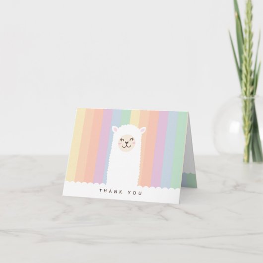 Niedliche Funny Alpaca Llama und Rainbow Whimsical Dankeskarte (Vorderseite)