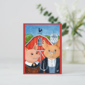 Niedliche Funny American Gothic Schweinefarm Postk Postkarte (Stehend Vorderseite)