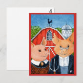 Niedliche Funny American Gothic Schweinefarm Postk Postkarte (Vorne/Hinten)