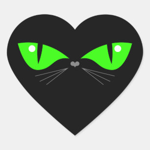 Niedliche Funny Black Cat Face Green Eyes Whiskers Herz-Aufkleber