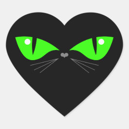Niedliche Funny Black Cat Face Green Eyes Whiskers Herz-Aufkleber