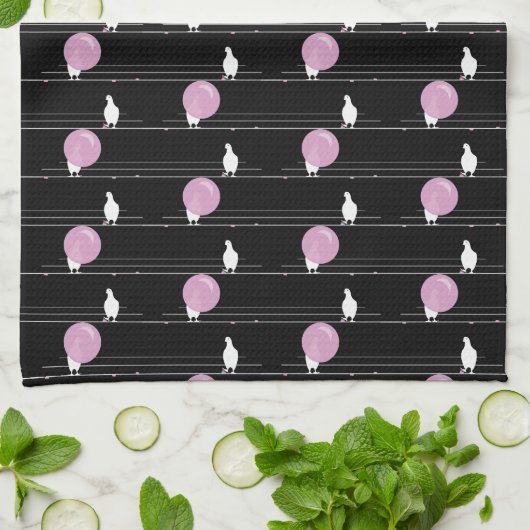 Niedliche Funny Bubblegum Birds auf einem Drahtsei Geschirrtuch (Gefaltet)