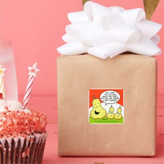 Niedliche Funny Cartoon Birnen und Körbe Quadratischer Aufkleber (Party)