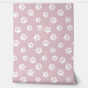Niedliche Funny Cat Dog Paw Prints White & Blush P Tapete