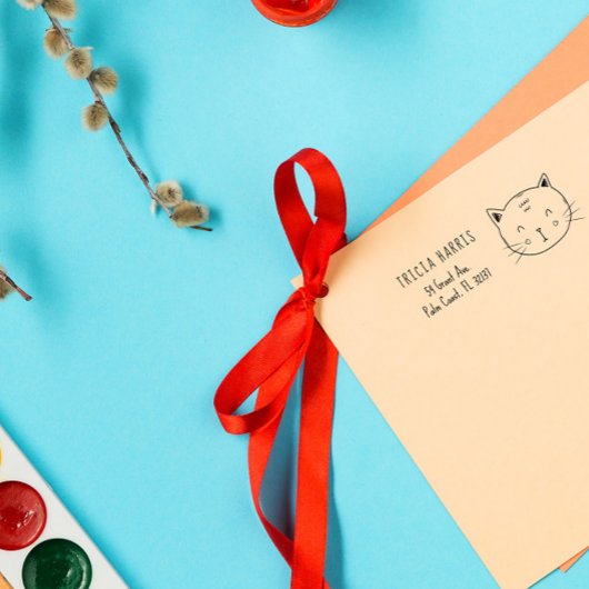 Niedliche Funny Cat Doodle Kinder Individuelle Nam Permastempel