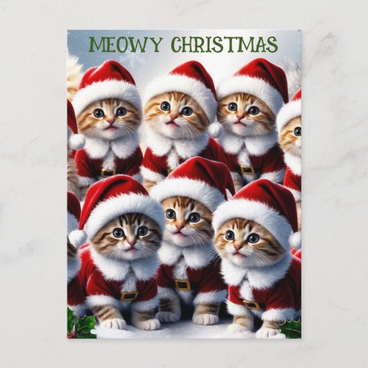 Niedliche Funny Cat Kitten Meowy Weihnachten Postkarte (Vorderseite)