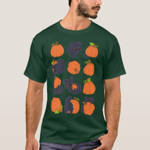 Niedliche Funny Cats und Pumpkins Herbst Halloween T-Shirt