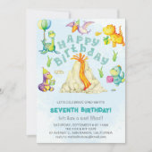 Niedliche Funny Colorful Dinosaurier Vulkan Wasser Einladung (Vorderseite)