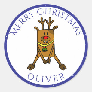 Niedliche Funny Deer Christmas Kid`s Name Geschenk Runder Aufkleber
