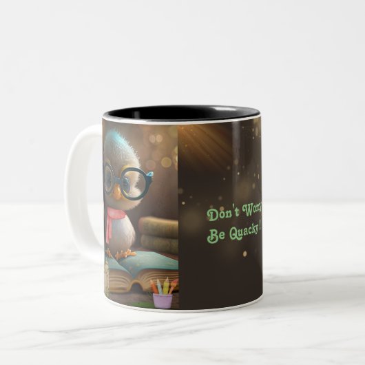 Niedliche Funny Duck Dont Worry be quacky personal Zweifarbige Tasse (Vorderseite Links)