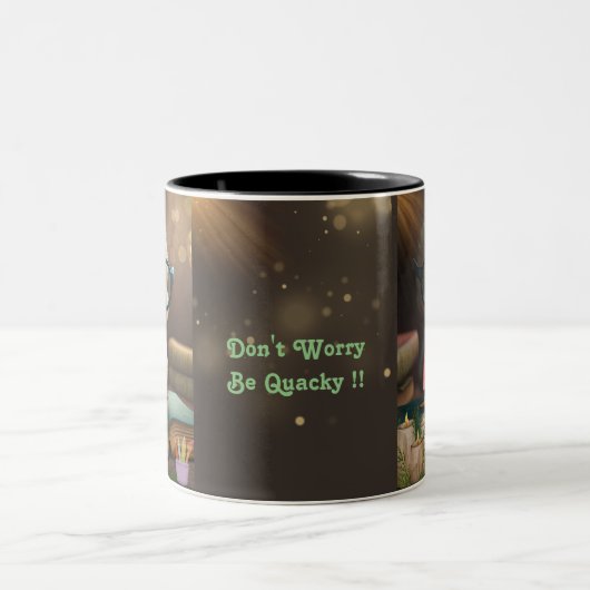 Niedliche Funny Duck Dont Worry be quacky personal Zweifarbige Tasse (Mittel)