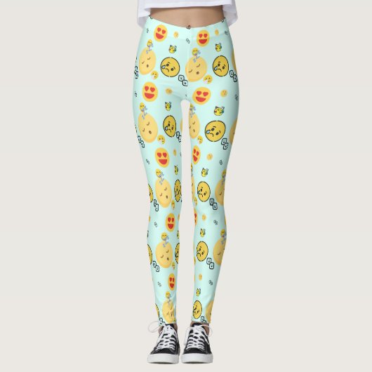 "Niedliche Funny Emoji Pattern Enjoy Faces" Leggings (Vorderseite)