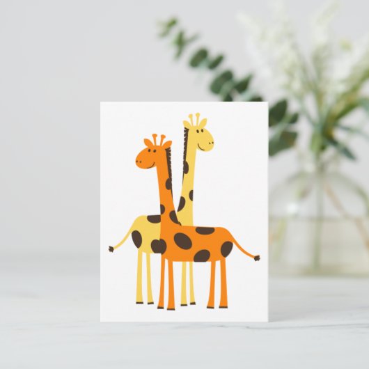 Niedliche Funny Giraffe Pair Postkarte (Stehend Vorderseite)