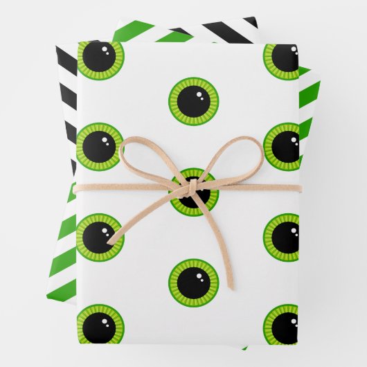 Niedliche Funny Green Eyes and Stripes Geschenkpapier Set (Beispiel)