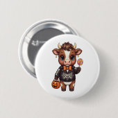 Niedliche Funny Halloween Highland Cow Button (Vorne & Hinten)