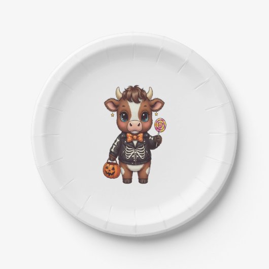 Niedliche Funny Halloween Highland Cow Pappteller (Vorderseite)