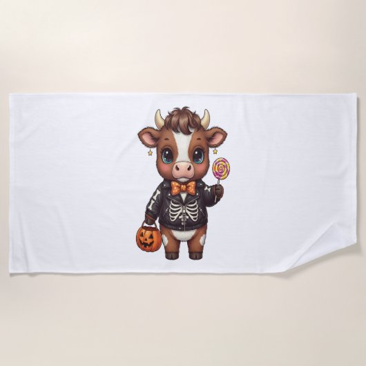 Niedliche Funny Halloween Highland Cow Strandtuch (Vorderseite)
