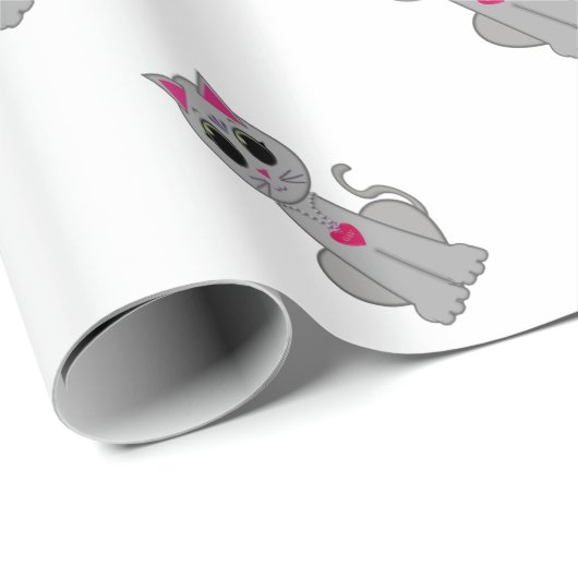 Niedliche Funny Happy Gray Cat Geschenkpapier (Rolleneckpunkt)