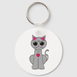 Niedliche Funny Happy Gray Cat Schlüsselanhänger