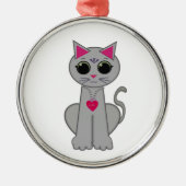 Niedliche Funny Happy Gray Cat Silbernes Ornament (Vorne)