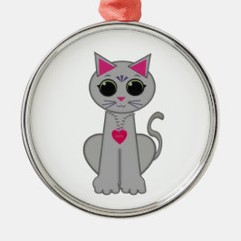 Niedliche Funny Happy Gray Cat Silbernes Ornament