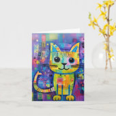 Niedliche Funny Kitty Cat Mixed Media Animal Pet Karte (Gelbe Blume)