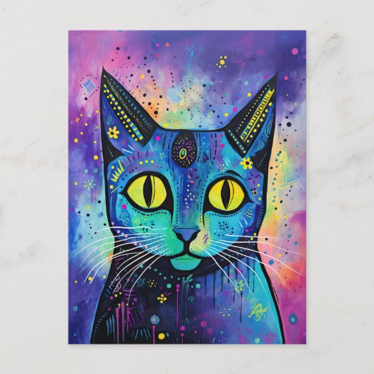 Niedliche Funny Kitty Cat Mixed Media Animal Pet Postkarte (Vorderseite)