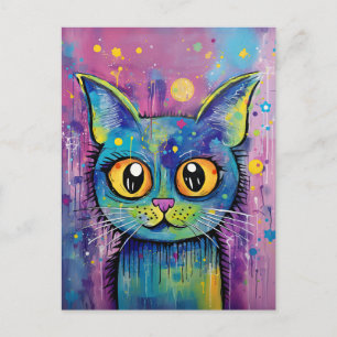 Niedliche Funny Kitty Cat Mixed Media Animal Pet Postkarte