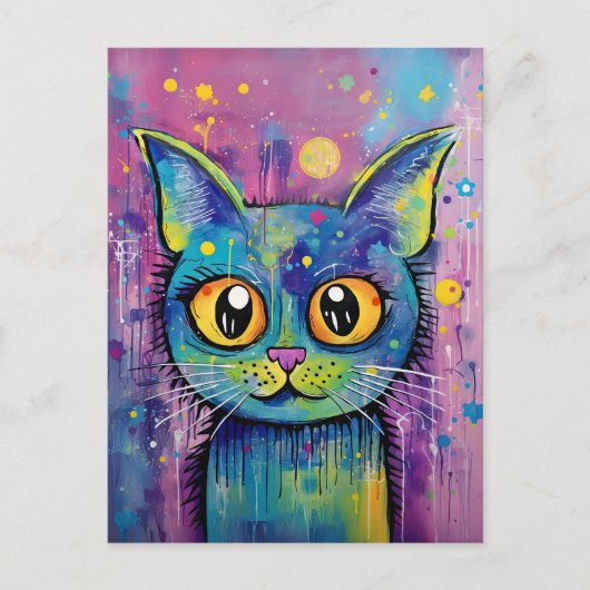 Niedliche Funny Kitty Cat Mixed Media Animal Pet Postkarte (Vorderseite)