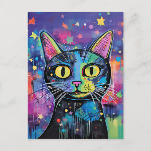 Niedliche Funny Kitty Cat Mixed Media Animal Pet Postkarte