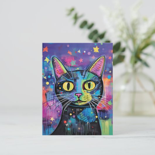 Niedliche Funny Kitty Cat Mixed Media Animal Pet Postkarte (Stehend Vorderseite)