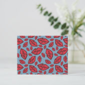 Niedliche Funny Lips Muster Blaue Hintergrund Post Postkarte (Stehend Vorderseite)
