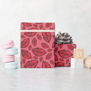 Niedliche Funny Lips Muster Pink Geschenkpapier