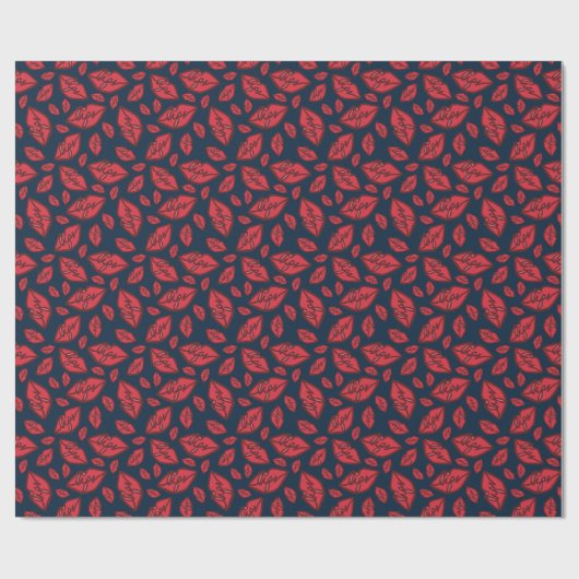 Niedliche Funny Lips Patternblau Geschenkpapier (Flach)