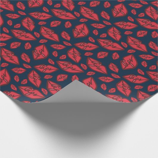 Niedliche Funny Lips Patternblau Geschenkpapier (Ecke)