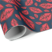 Niedliche Funny Lips Patternblau Geschenkpapier (Rolleneckpunkt)