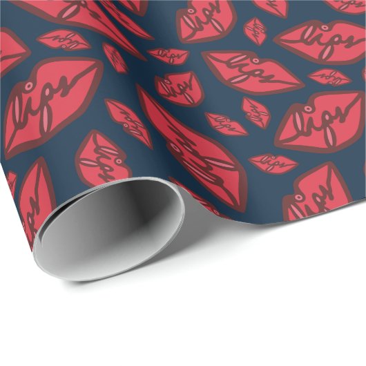 Niedliche Funny Lips Patternblau Geschenkpapier (Rolleneckpunkt)