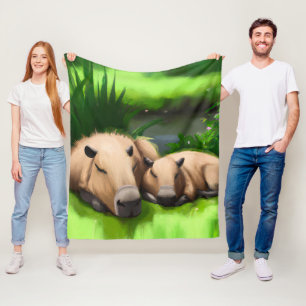 Niedliche Funny Napping Capybaras am Teich Fleecedecke