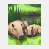 Niedliche Funny Napping Capybaras am Teich Fleecedecke (Vorderseite)
