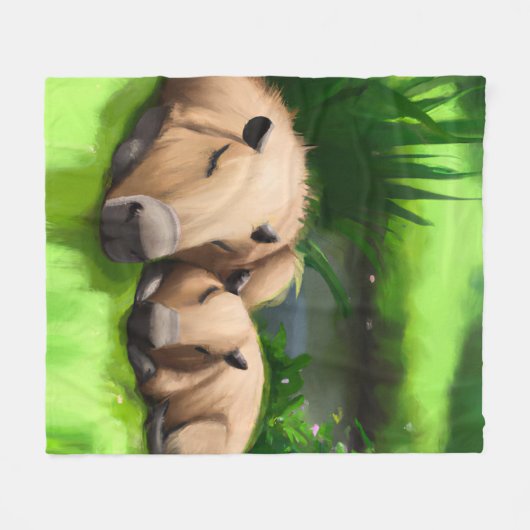 Niedliche Funny Napping Capybaras am Teich Fleecedecke (Vorderseite (Horizontal))