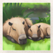 Niedliche Funny Napping Capybaras am Teich Glasuntersetzer (Vorderseite)