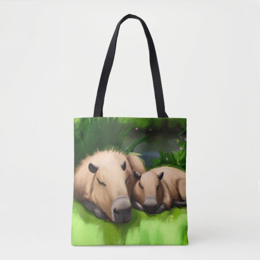 Niedliche Funny Napping Capybaras am Teich Tasche (Vorderseite)